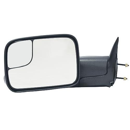 K Source Towing Mirror Driver-Side – For 1998-2002 Ram 1500, 2500, 3500, Textured Black, Foldaway, Flip-Out Extended View, Spot Mirror