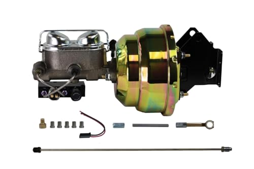 Brakes Leed Master Cylinder and Booster, 1 in Bore, Dual Integral Reservoir, 8 in OD, Dual Diaphragm, Steel, Gold Zinc Plated, Ford Fullsize Car 1957-68, Kit