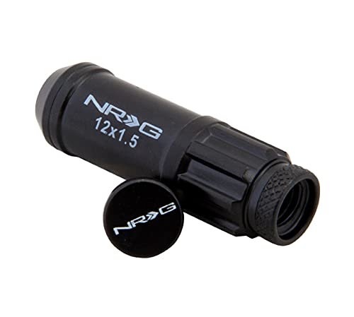 700 Series NRG M12 X 1.5 Steel Lug Nut w/Dust Cap Cover Set 21 Pc w/Locks & Lock Socket - Black