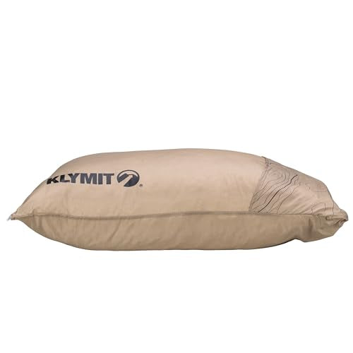 KLYMIT Camping Drift Pillow | Lightweight, Travel Head Rest for Sleep Filled with Shredded Memory Foam, Reversible Outer Cover for Extended Use, Regular Size — Tan
