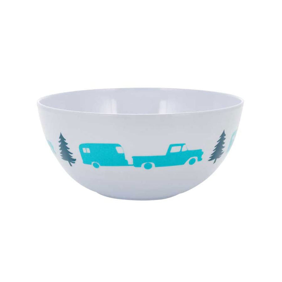 Camco Bowl Life is Better at The Campsite - White with Teal and Navy Retro RV, Trailer and Camper Print, Great for Cereal, Fruit and Desert BPA Free, Melamine(53225)