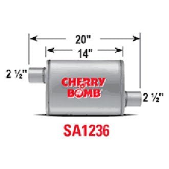 Cherry Bomb Salute Muffler - SA1236 Reversible Oval Body - H4" X W9" X L14" 20" OAL 2-1/2" O/O Muffler - Cherry Bomb Salute
