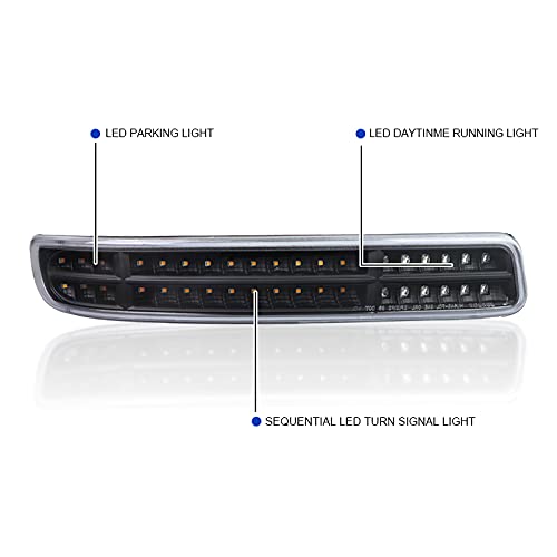 Sequential LED DRL Signal Bumper Lights SPEC-D TUNING Compatible with 1999-2006 GMC Sierra 1500/2500/3500 Yukon XL L+R Pair Assembly