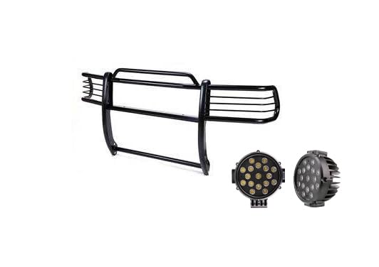 Bumper Guard Modular Black Horse Grille brush Come With pair of 7.0"Dia.LED Lights with Black Trim Rings Compatible with 1997-2004 Dodge Dakota|2000-2003 Dodge Durango-17BH23MA-PLB