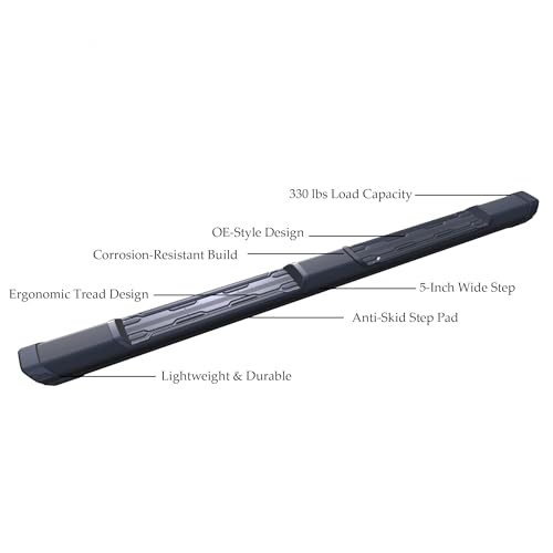 Peak Black Horse Running Boards Matte Black Compatible with 2009-2018 Dodge Ram 1500 Crew Cab|2010-2025 Ram 2500-3500 Crew Cab-PER185