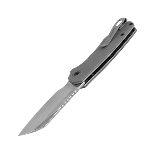 Kershaw Pocket Knife Wharf, Gray Design, 2.8 Inch Stainless Steel Cleaver Plain Edge Blade, EDC with Assisted Opening, Reversible Deep-Carry Pocketclip, Everyday Carry Pocket Knife for Men and Women