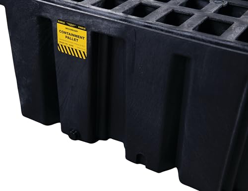 2 Eagle Drum Spill Containment Pallet with Drain and Forklift Pockets, 51.5"x26.25"x13.75", 66 Gallon Sump, 4,000 lbs. Load Capacity Secondary Containment Pallet, Made in USA, Black, 1620B