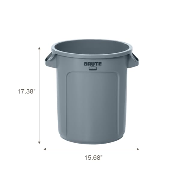 BRUTE Rubbermaid Commercial Products Heavy-Duty Round Trash/Garbage Can, 10-Gallon, Gray, Outdoor Waste Container for Landscapers/Construction/Restaurants/Office/Warehouse/Commercial Environments