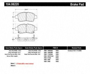 104.08220 Centric Parts, Inc. Semi-Metallic Brake Pads