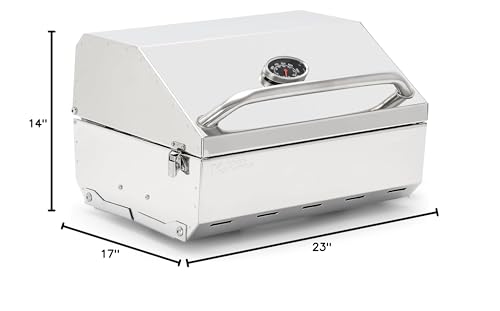 Kuuma Camco Stow N’Go 216 Elite Propane Grill | Features Built-In Thermometer & Push-Button Igniter | Includes Fold Away Legs & Removable Warming Rack | Use as Camping Stove and More (58155)
