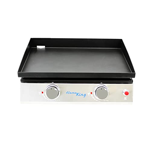 22-inch Flame King Double Burner Flat Top Griddle for Outdoor BBQ Grill, Portable Propane Gas Griddle for Camping and Tailgating