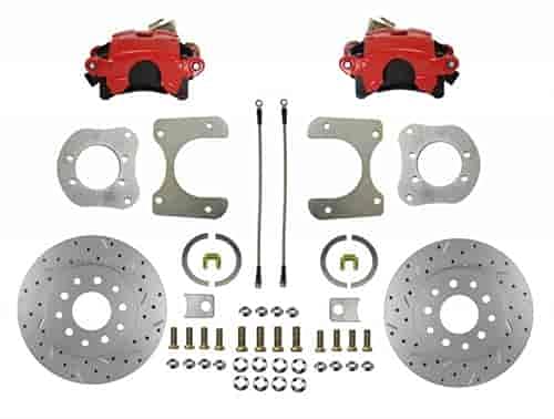 Rear Disc Brake Conversion Kit With Red Calipers Maxgrip Xds Rotors - Dana 35, Dana 44, Chrysler 8-1/4