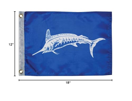 White Marlin Flag - Taylor Made Fishermans Catch (12" x 18") — Show Off Your Fishing Expertise with a Fishing Flag — Nylon Construction - Brass Grommets - Water Repellent — 2020109162