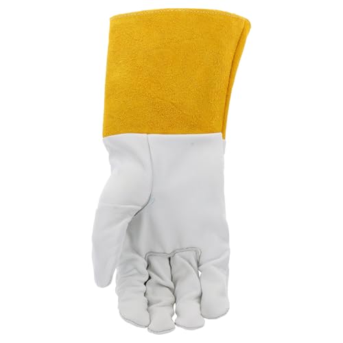 Kidskin IRONCAT 6141 TIG Welding Gloves – Medium, Kevlar Thread Welding Gloves with 4 in. Gold Cuff, Straight Thumb, Natural