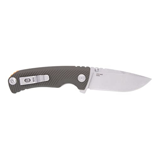 SOG Tellus ATK Folding Knife | Ambidextrous GRN Handle | CRYO 440C Stainless Steel Blade | Adjustable Belt Clip, Olive Drab/Blaze Orange Outdoor Assisted Opening Frame Lock