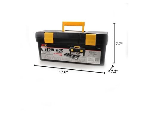 W54017 Performance Tool 18-Inch Plastic Box with Handle, Tool Organizer Storage Box, Lightweight & Easy to Carry, Removable Inner Tray