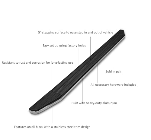 Premium Black Horse Running Boards Compatible with 2024-2026 Toyota Tacoma-PR-T869 Black