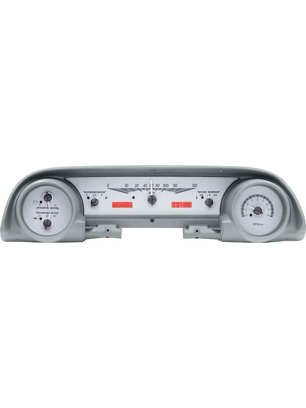Dakota Digital VHX-63F-GAL-S-R Analog Dash Gauge System Compatible with 1963 64 Ford Galaxie Silver Alloy Red