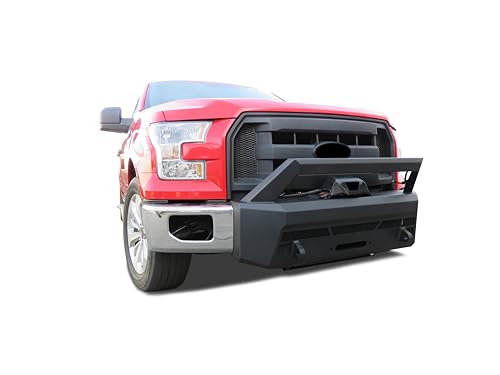 Heavy Duty Black Horse Armour III Front Winch Bumper with Winch Textured Black Compatible with 2015-2017 Ford F-150-AR3LHD40NL-W12