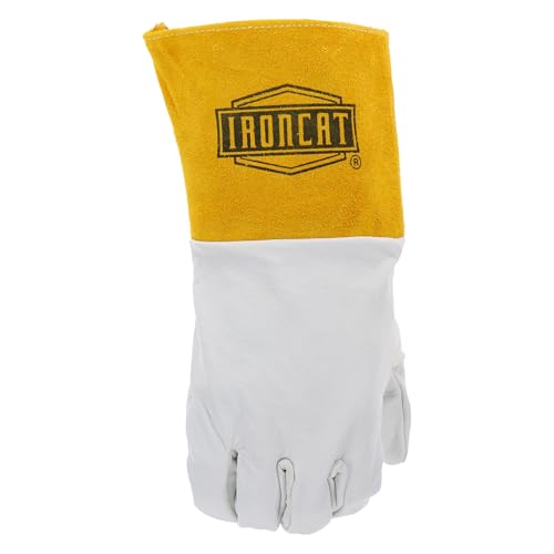 Kidskin IRONCAT 6141 TIG Welding Gloves – Medium, Kevlar Thread Welding Gloves with 4 in. Gold Cuff, Straight Thumb, Natural