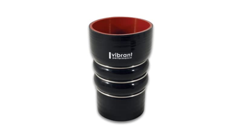 Hose Coupler, Vibrant Performance 11861, Sile, 4ply Aramid Reinforced, Charge Air Cooler (CAC) Bellows, 3.00 in. Inlet I.D, 2.50 in. Outlet I.D, 6.00 in. Overall Length, 3 Rings, Black, each