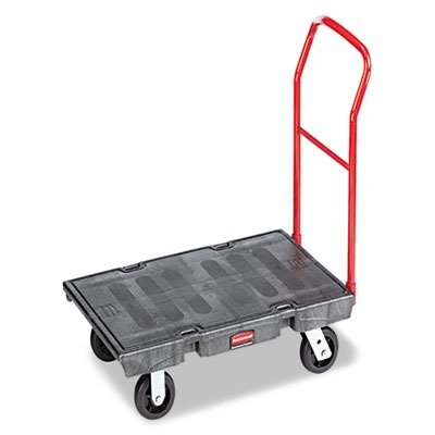 Black RCP4436BLA Standard Platform Truck w/Rubber Casters, Crossbar Handle, 48 x 24