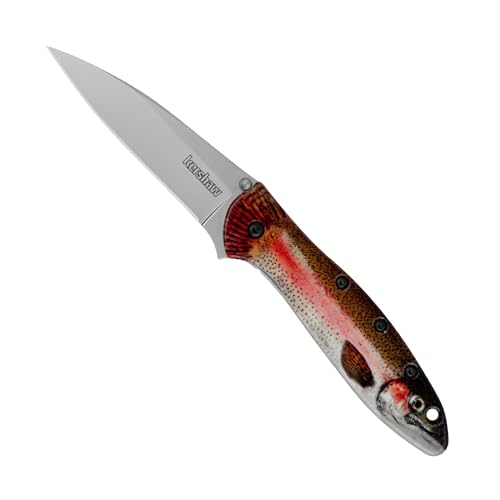 Kershaw Folding Pocket Knife Leek, 3" Sandvik 14C28N Blade, Aluminum Handle, Slim and Versatile Tool, Made in the USA (Trout)