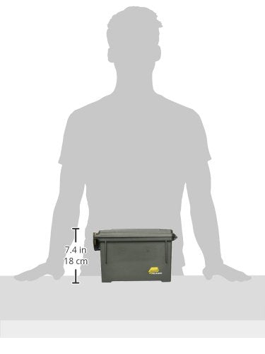 Plano Ammo Field Box, OD Green, Lockable Ammunition Storage Box with Heavy-Duty Carry Handle, Small Plastic Ammo Storage, Water-Resistant Protection, Holds 6-8 Boxes of Ammo