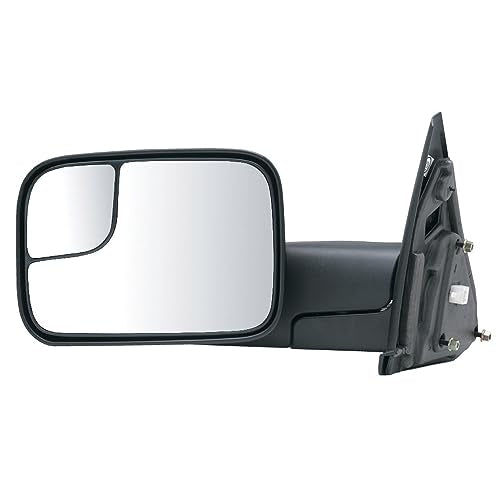 K Source Towing Mirror Driver Side – For 2002-2009 Ram 1500, 2500, 3500, Textured Black, Spot Mirror, Flip-out-head, Foldaway