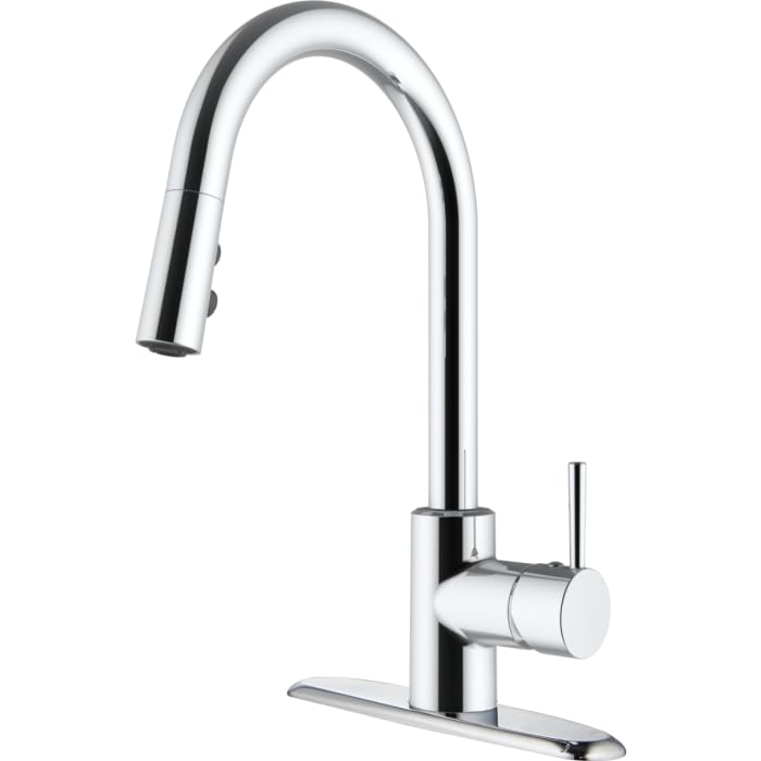 Single Lever Empire Faucets SL4000BN-A Pull-Down Kitchen Faucet with Hi-Arc Bullet Spout and Deck Plate - Brushed Nickel