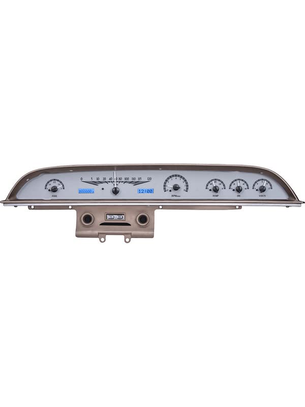 Dakota Digital VHX-62F-GAL-S-B Analog Dash Gauge System Silver Alloy Compatible with Ford 1962 Galaxie Car Blue Backlighting