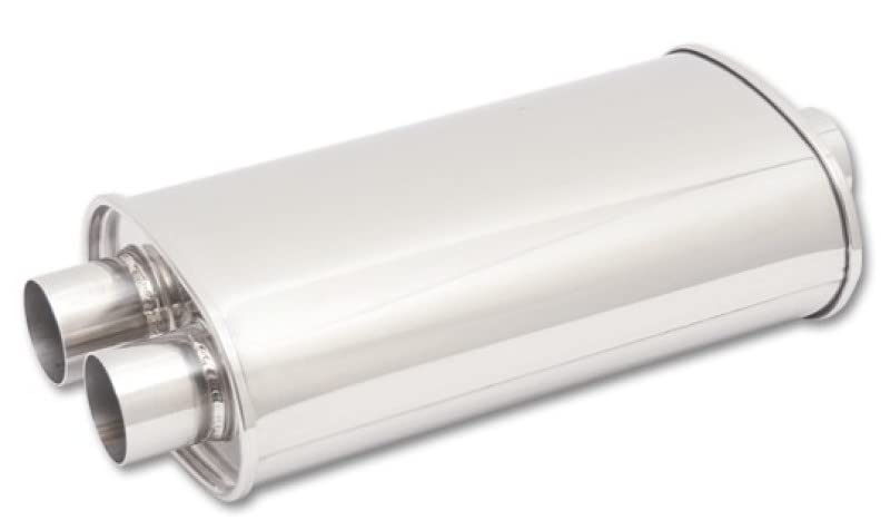 Muffler Vibrant, Streetpower, 3 in Center Inlet, Dual 3 in Outlets, 15 x 5 x 9 in Oval Body, 20 in Long, Stainless, Polished, Universal, Each