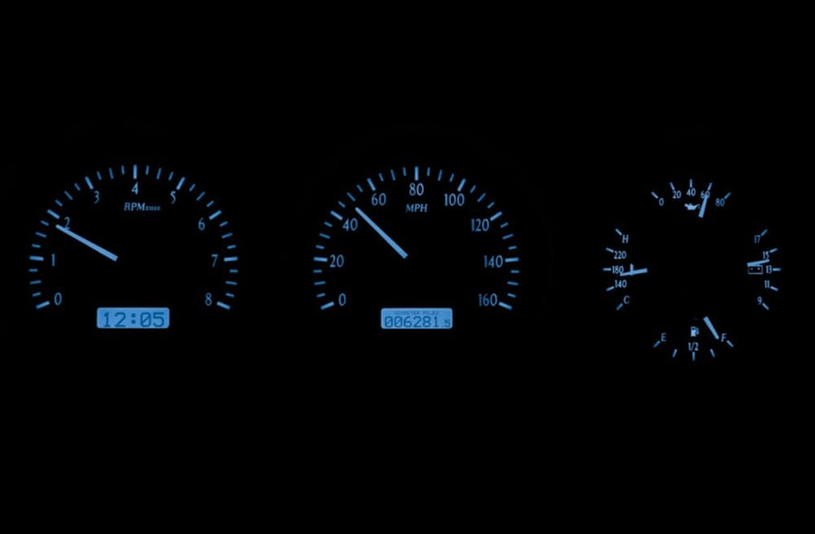Dakota Digital VHX-81D-PU-S-B Dash Gauge System Analog Compatible with 1981-93 Dodge Full-Size Truck and Ramchargers, Silver Alloy Style, Blue Backlighting
