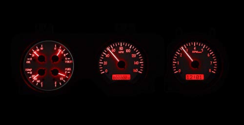 Dakota Digital VHX-69P-GTO-S-R 69 Pontiac GTO Le Mans Direct-Fit Analog Dash Gauges Silver Alloy Red