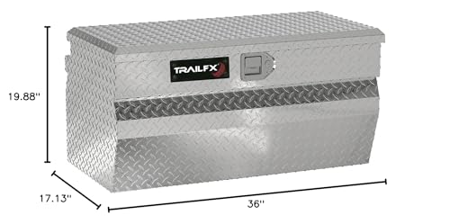 Chest Tool Box TrailFX Single Lid with Struts Polished 16-Gauge Diamond Tread Aluminum 7.2 Cubic Foot 36 Inch Length x 19-7/8 Inch Width x 17-1/8 Inch Height Bright Finish TrailFX 150361