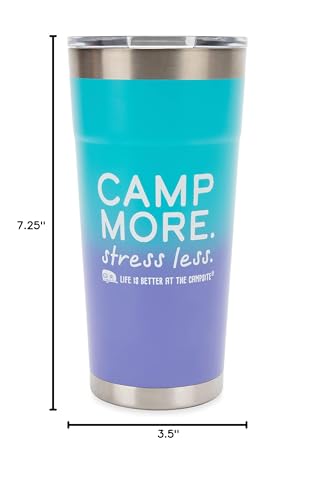 Camco Painted Stainless Steel Tumbler is Better at The Campsite Life - Features Double Wall Vacuum Insulation for Heat/Ice Retention & Unique Camp More, Stress Less Design - Holds 20 oz. (53317)