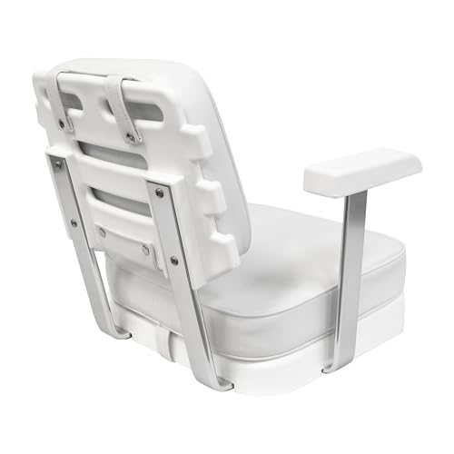 8WD562-3-710 Wise Ladder Back Helm Chair with Arm Rests, Cushions and Mounting Plate, White, Offshore