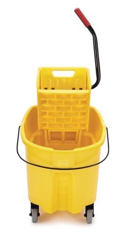 Rubbermaid Commercial Products 35 Qt. WaveBrake Side-Press Mop Bucket and Wringer Combo on Wheels Yellow for Professional/Industrial/Business Heavy-Duty Floor Cleaning/Mopping