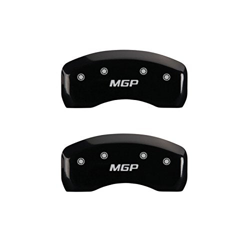Caliper Covers MGP 16002SMGPBK (Black Powder Coat Finish, Engraved Front and Rear: MGP, Silver Characters, Set of 4)