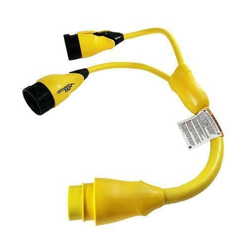 Marinco Y504-2-30 EEL (1)50A-125/250V Male to (2)-30A-125V Female Adapter - Yellow