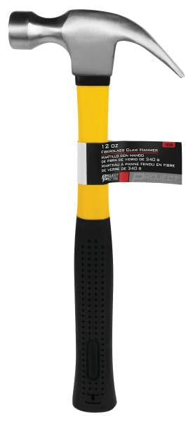 12 oz Performance Tool 1529 Heavy Duty Fiber Glass Claw Hammer Construction Shock Resistant Rubberized Non Slip Handle for Contractors, General Laborers, Automotive Mechanics, Household Maintenance