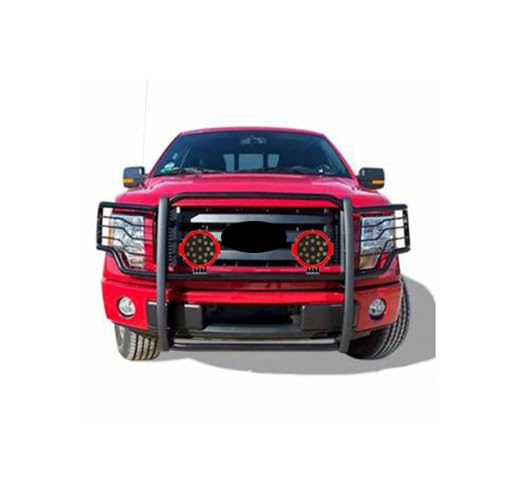 Bumper Guard Black Horse Grille Brush Modular Come with Pair of 7.0" Dia.LED Lights with Red Trim Rings Compatible with 2011-2016 Ford F-250/F-350/F-450/F-550 Super Duty-17FB26MA-PLR