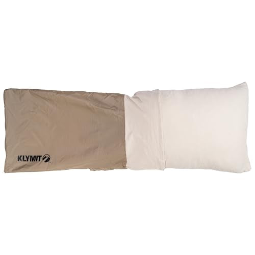 KLYMIT Camping Drift Pillow | Lightweight, Travel Head Rest for Sleep Filled with Shredded Memory Foam, Reversible Outer Cover for Extended Use, Regular Size — Tan