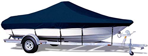 Semi-Custom Trailerite Boat Cover for Bay Style V-Hull Center Console Boats with Outboard Motor - Includes Motor Hood, Navy (19'5" - 20'4" CL x 102" B)