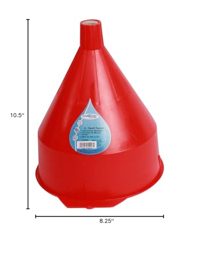 Funnel King WirthCo 32006 Red Polyethylene Funnel with Screen/Strainer, Funnel for Oil, Fuel, Gas, and Automotive, Large 6-quart Capacity