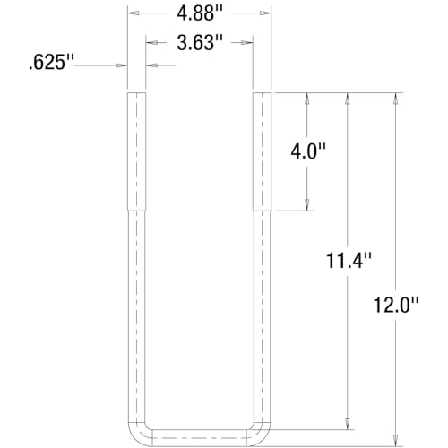 Buyers Products 12" Square Bend UB623512 U-Bolt Kit, 4 Complete U Bolt Kits, 5/8" Bolt, 1/2" x 4 1/4" Tie Bars, Grade 5 Equivalent Hardware