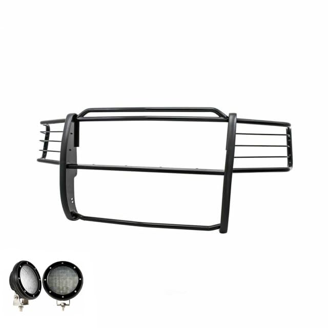Grille Brush Black Horse Bumper Guard Modular Black Come with Pair of 5.3" Dia.LED Lights with Black Trim Rings Compatible with 2001-2012 Ford Ranger|2001-2012 Ford Ranger-17FR20MA-PLFB