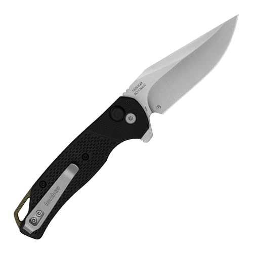 Kershaw Folding Runoff Pocket Knife, 3.1 inch Satin Finish Clip Point Blade, Black GFN handle, Manual Opening, Button Lock Locking Mechanism, Olive Backspacer, Pocketclip
