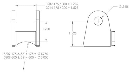 Universal Shock Mounts Synergy Suspension 3214-175 - Perpendicular Bolt 1.75 Radius, 1.50 Mounting Width