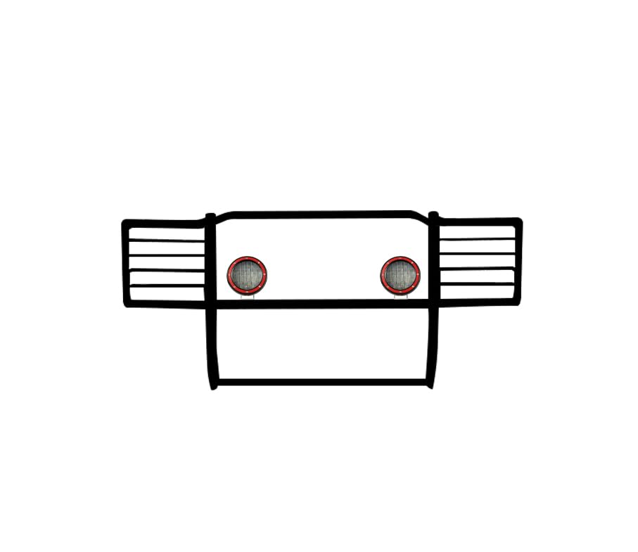 Bumper Guard Black Horse Grille brush Modular Come With Pair of 5.3"LED Lights with Red Trim Rings Compatible with 2011-2016 Ford F-250/Ford F-350/Ford F-450/Ford F-550 Super Duty-17FB26MA-PLFR